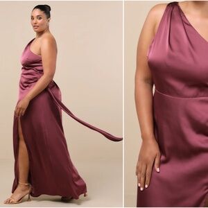 LULU's Sexy Prom Wedding Bridesmaid Elegant Satin One Shoulder Elegant Gown